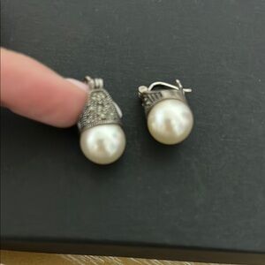 Elegant Silver and Pearl Marcasite Earrings